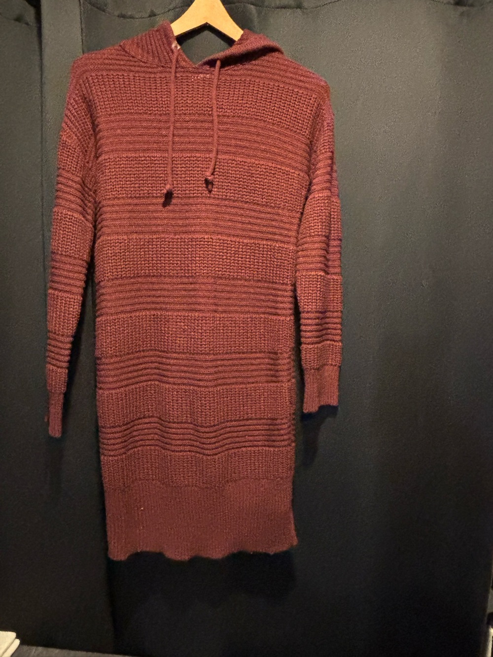 Long-Sleeve Hooded Knit Dress in Rust